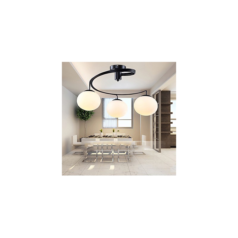 Lampada a sospensione moderna contemporanea in metallo bianco e vetro bianco, 3 lampadine E26/E27