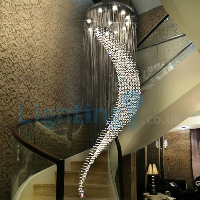 Lampadario a sospensione moderno in cristallo, 80 x 80 x 270 cm, 12 luci LED