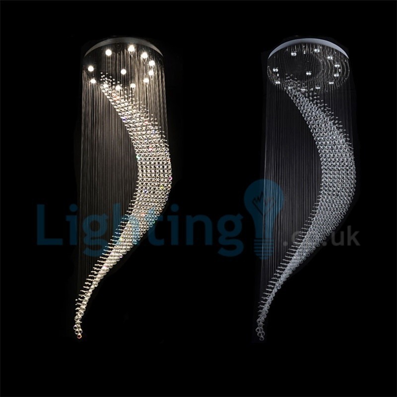 Lampadario a sospensione moderno in cristallo, 80 x 80 x 270 cm, 12 luci LED