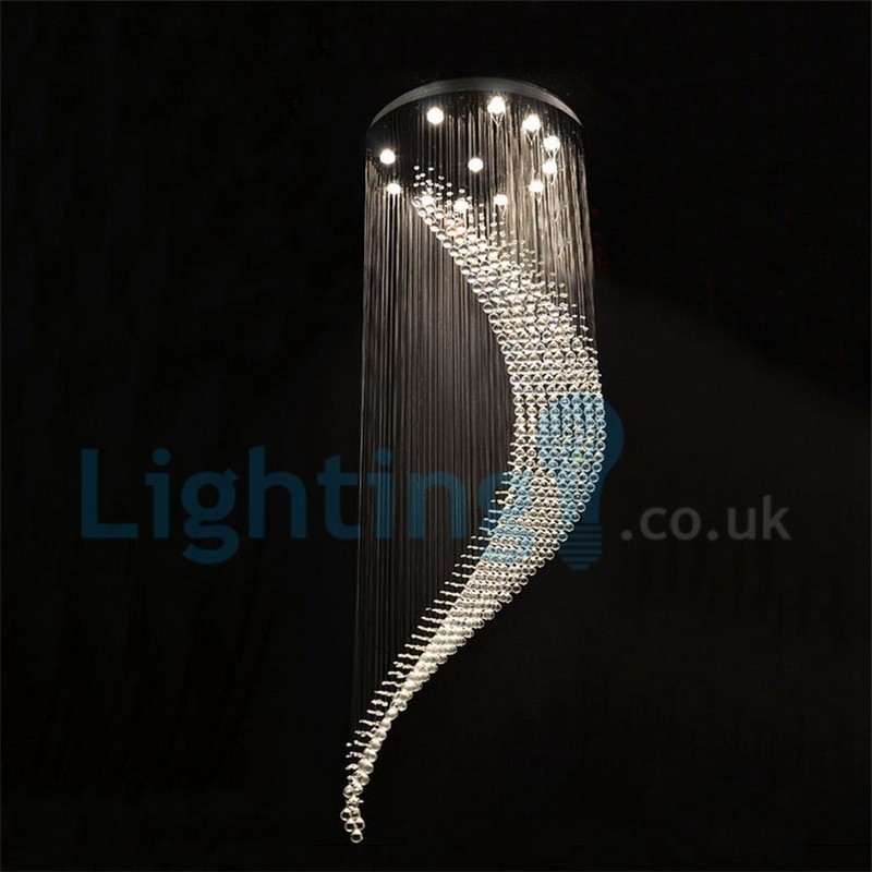 Lampadario a sospensione moderno in cristallo, 80 x 80 x 270 cm, 12 luci LED