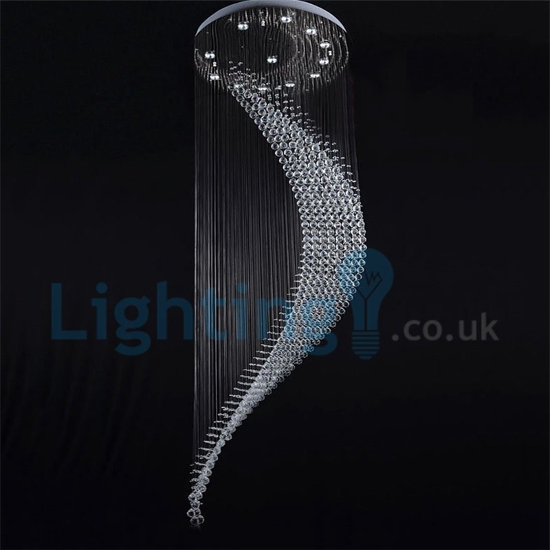 Lampadario a sospensione moderno in cristallo, 80 x 80 x 270 cm, 12 luci LED