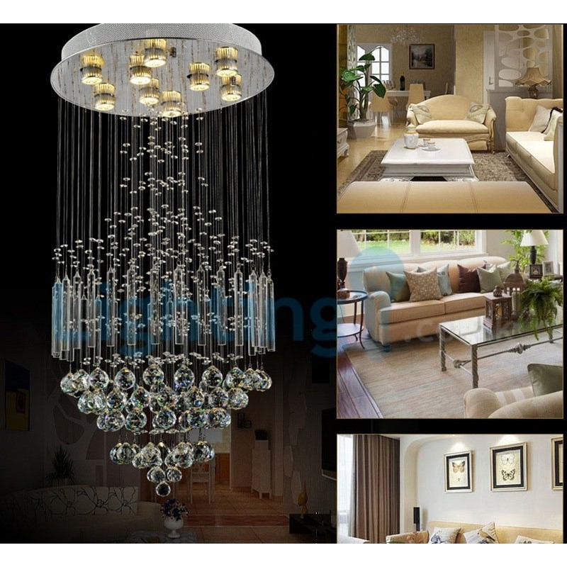 Lampadario a sospensione moderno in cristallo a goccia 50x50x100 cm 9 LED