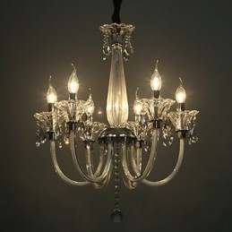 Lampadario rustico Lodge a 6 luci con paralume in vetro bianco