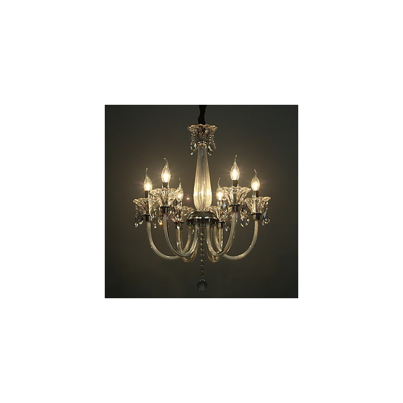 Lampadario rustico Lodge a 6 luci con paralume in vetro bianco