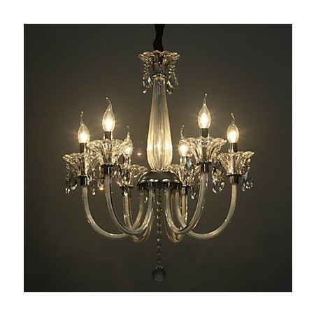 Lampadario rustico Lodge a 6 luci con paralume in vetro bianco