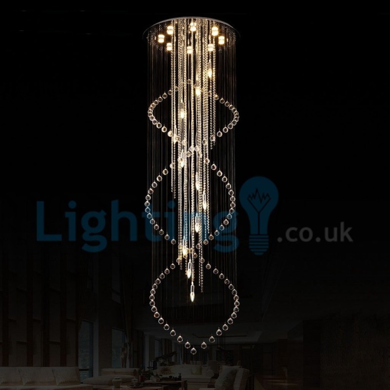 Lampadario a sospensione in cristallo a goccia moderno 80 x 80 x 280 cm 19 LED