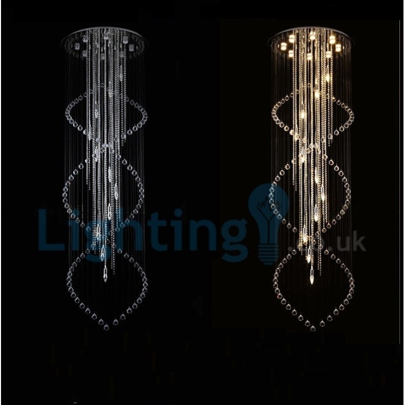 Lampadario a sospensione in cristallo a goccia moderno 80 x 80 x 280 cm 19 LED