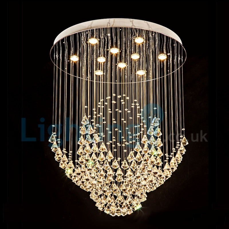 Lampadario a sospensione moderno in cristallo a goccia, 10 luci LED, 70x70x90 cm