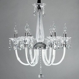 Lampadario rustico Lodge a 6 luci con paralume in vetro bianco