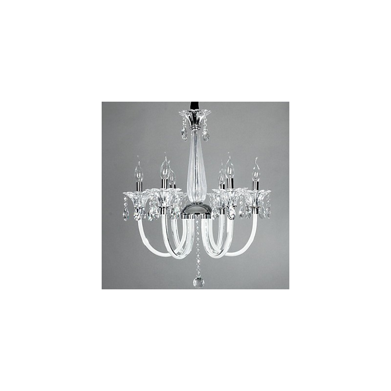 Lampadario rustico Lodge a 6 luci con paralume in vetro bianco
