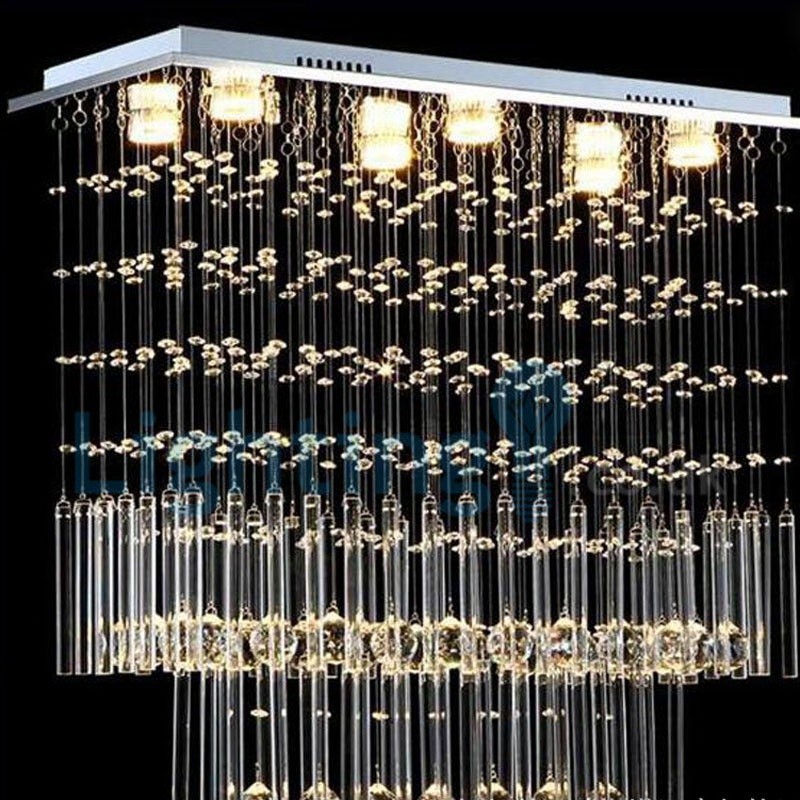 Lampadario moderno a sospensione con gocce di cristallo, 6 LED, 70 x 30 x 70 cm