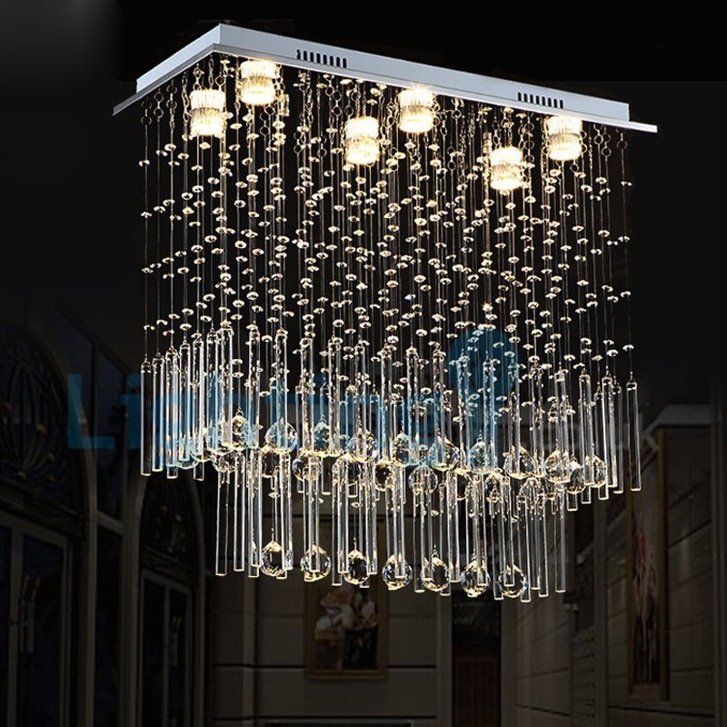 Lampadario moderno a sospensione con gocce di cristallo, 6 LED, 70 x 30 x 70 cm