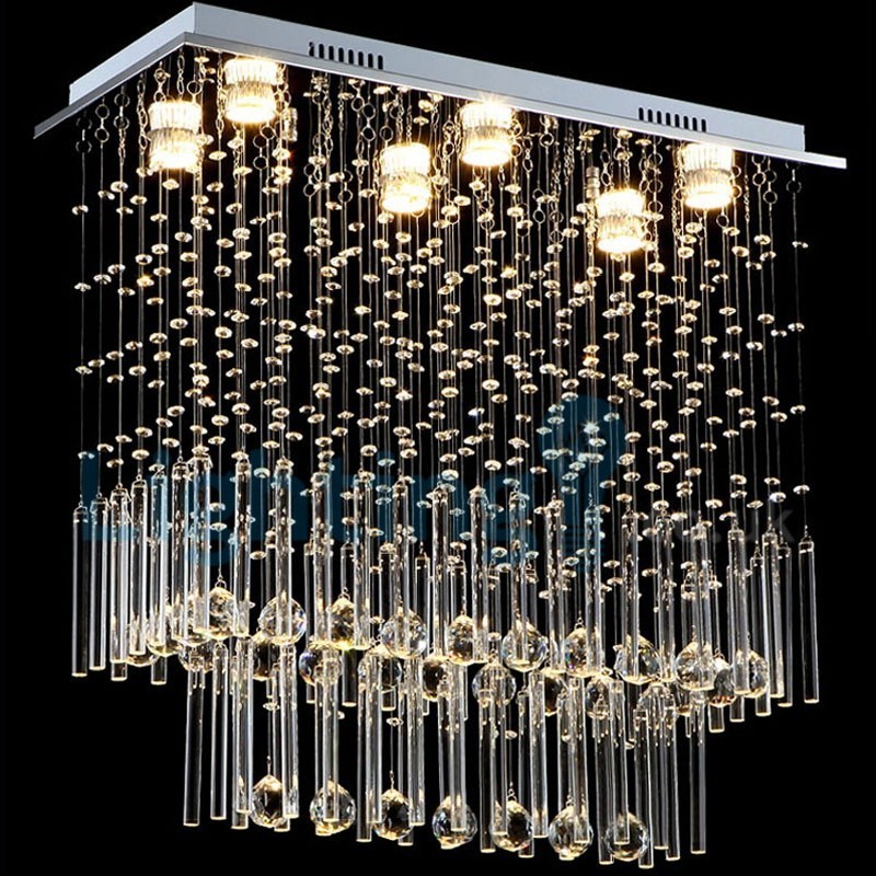 Lampadario moderno a sospensione con gocce di cristallo, 6 LED, 70 x 30 x 70 cm