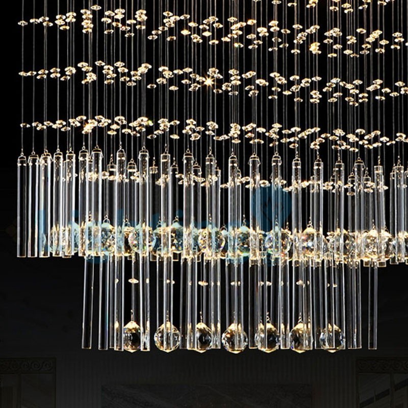 Lampadario moderno a sospensione con gocce di cristallo, 6 LED, 70 x 30 x 70 cm