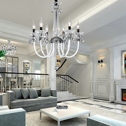 Lampadario rustico Lodge a 6 luci con paralume in vetro bianco
