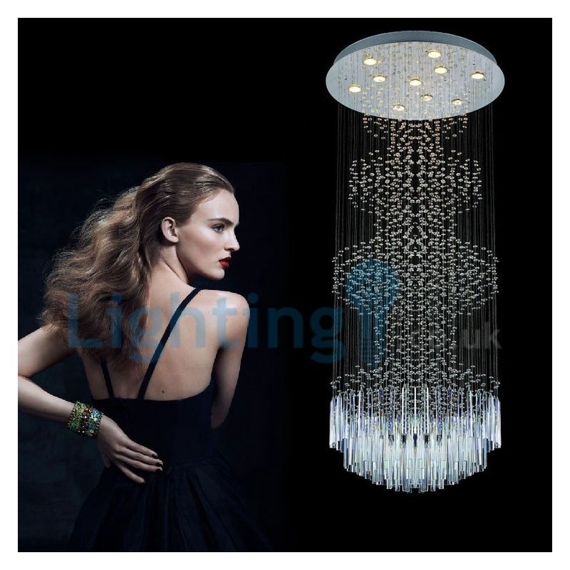 Lampadario a sospensione moderno con gocce di cristallo 60x60x150 cm, 10 LED