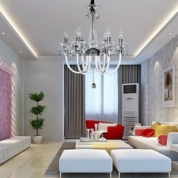 Lampadario rustico Lodge a 6 luci con paralume in vetro bianco