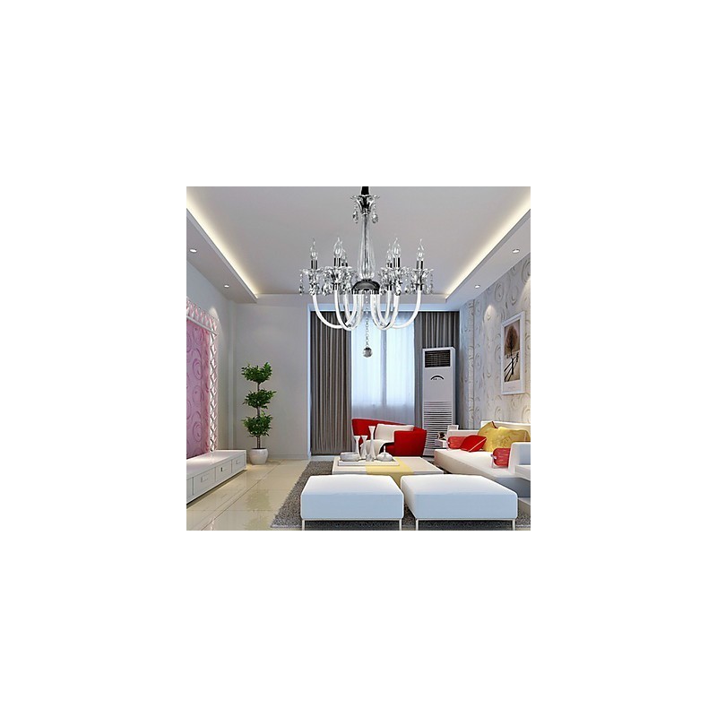 Lampadario rustico Lodge a 6 luci con paralume in vetro bianco