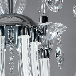 Lampadario rustico Lodge a 6 luci con paralume in vetro bianco