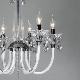 Lampadario rustico Lodge a 6 luci con paralume in vetro bianco
