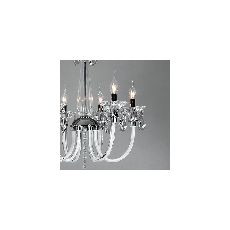 Lampadario rustico Lodge a 6 luci con paralume in vetro bianco