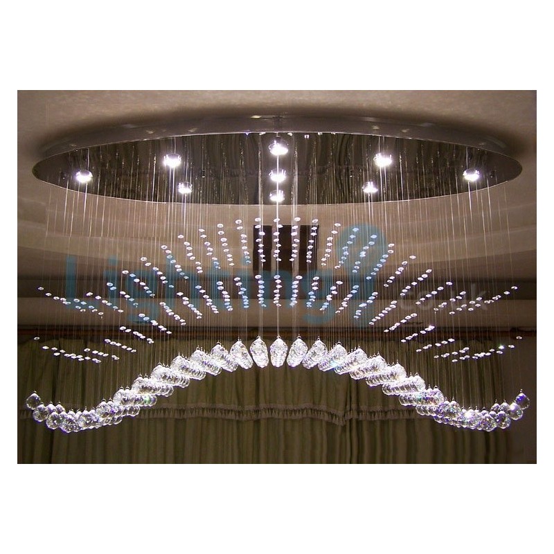 Lampadario a sospensione moderno con gocce di cristallo, 9 LED, 120x40x80 cm