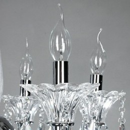 Lampadario rustico Lodge a 6 luci con paralume in vetro bianco