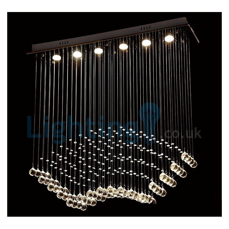 Lampadario a sospensione moderno in cristallo a goccia, 6 luci LED
