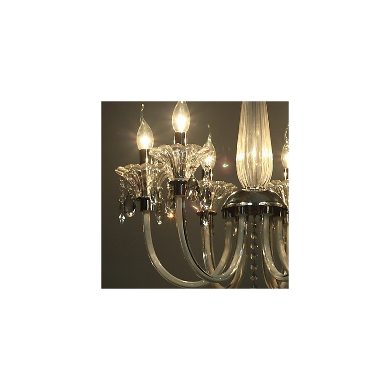 Lampadario rustico Lodge a 6 luci con paralume in vetro bianco
