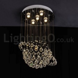 Lampadario a sospensione moderno con gocce di cristallo, 5 luci LED, 50x50x80 cm