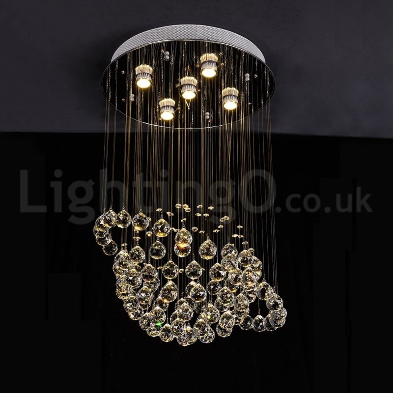 Lampadario a sospensione moderno con gocce di cristallo, 5 luci LED, 50x50x80 cm