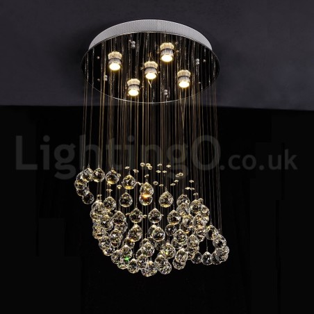 Lampadario a sospensione moderno con gocce di cristallo, 5 luci LED, 50x50x80 cm