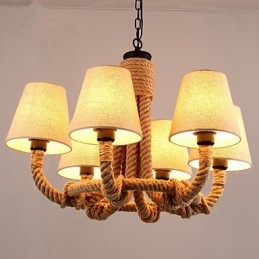 Lampadario country in metallo giallo, 6 luci E26/E27, catena regolabile