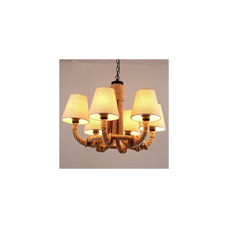 Lampadario country in metallo giallo, 6 luci E26/E27, catena regolabile