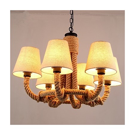Lampadario country in metallo giallo, 6 luci E26/E27, catena regolabile