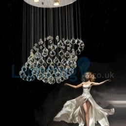 Lampadario a sospensione moderno con gocce di cristallo, 5 luci LED, 50x50x80 cm
