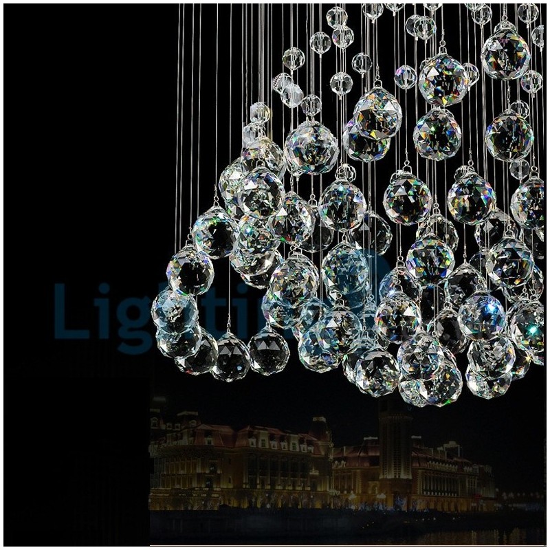 Lampadario a sospensione moderno con gocce di cristallo, 5 luci LED, 50x50x80 cm