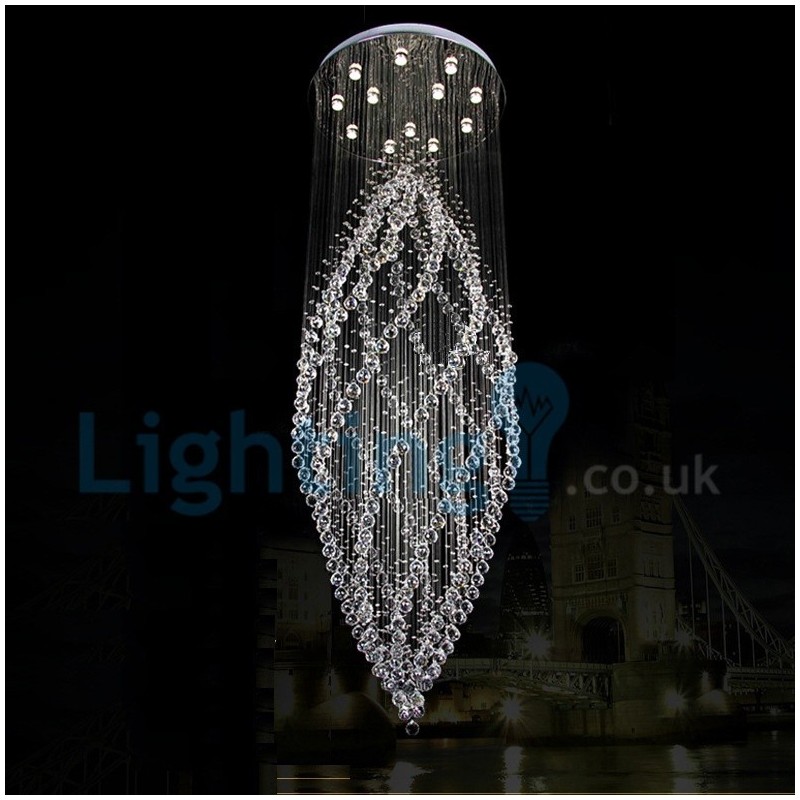 Lampadario a sospensione moderno con gocce di cristallo 80 x 80 x 248 cm, 12 LED