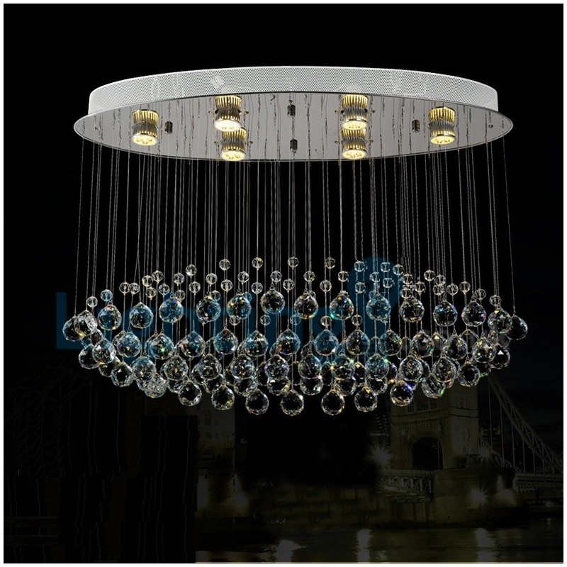 Lampadario a sospensione moderno con cristalli a goccia, 80 x 30 x 60 cm, 6 LED