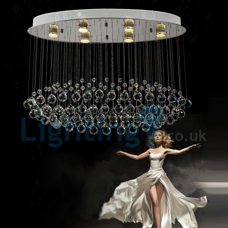 Lampadario a sospensione moderno con cristalli a goccia, 80 x 30 x 60 cm, 6 LED