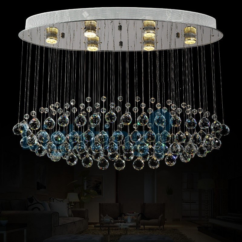 Lampadario a sospensione moderno con cristalli a goccia, 80 x 30 x 60 cm, 6 LED