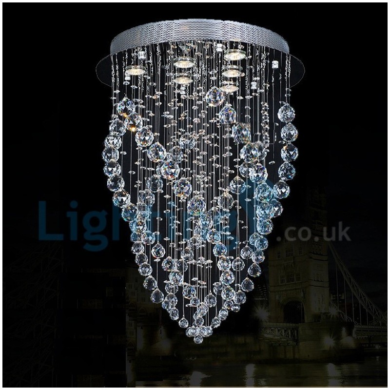 Lampadario a sospensione moderno in cristallo a goccia 6 luci 60x60x70 cm