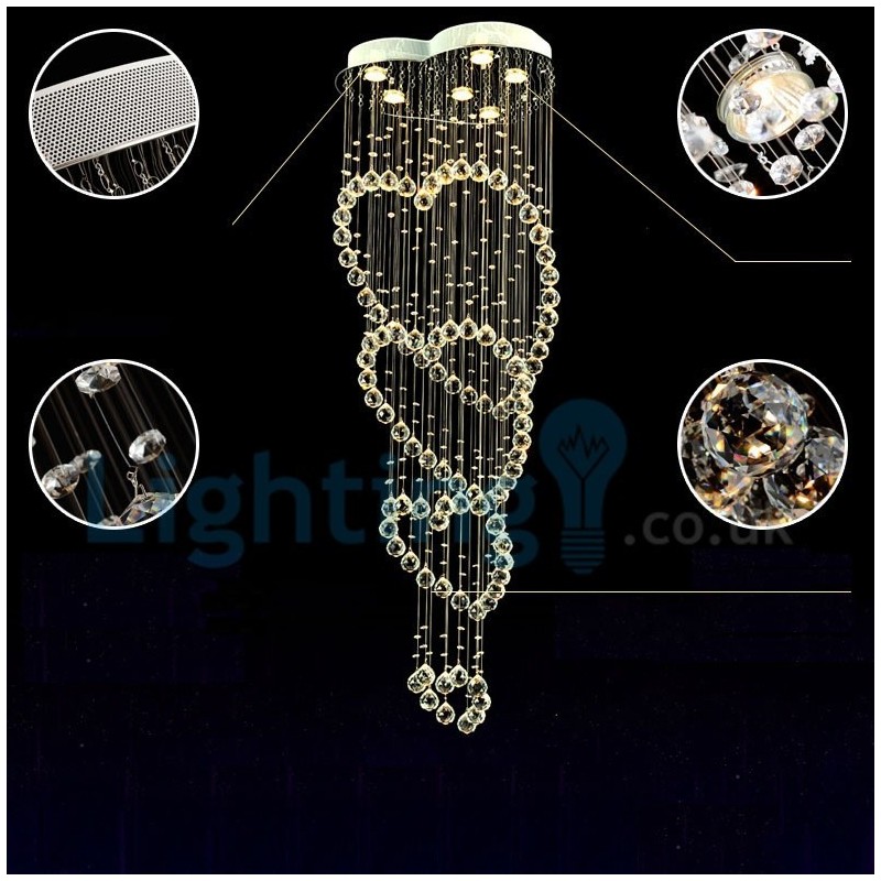 Lampadario a sospensione moderno in cristallo a goccia, 6 luci LED
