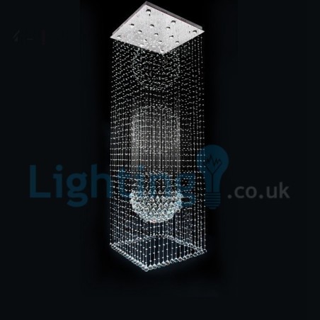 Lampadario a sospensione moderno in cristallo a goccia 100x100x260 cm, 15 luci LED