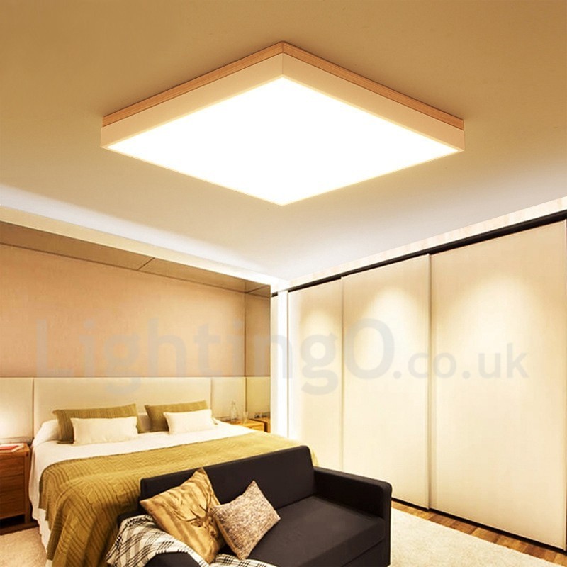 Lampada da soffitto quadrata in legno massello sottile, GU10, 40/50 cm