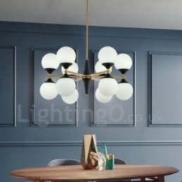 Lampadario nordico moderno con 12 luci E14 in vetro, Ø 60 cm, H 33 cm