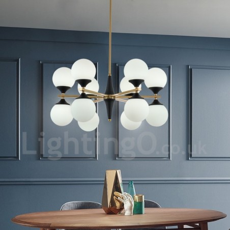 Lampadario nordico moderno con 12 luci E14 in vetro, Ø 60 cm, H 33 cm