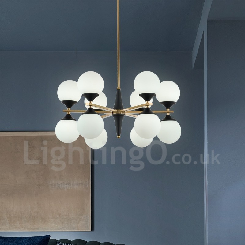 Lampadario nordico moderno con 12 luci E14 in vetro, Ø 60 cm, H 33 cm