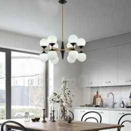 Lampadario nordico moderno con 12 luci E14 in vetro, Ø 60 cm, H 33 cm