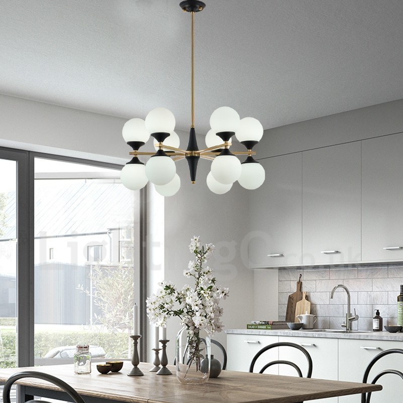 Lampadario nordico moderno con 12 luci E14 in vetro, Ø 60 cm, H 33 cm